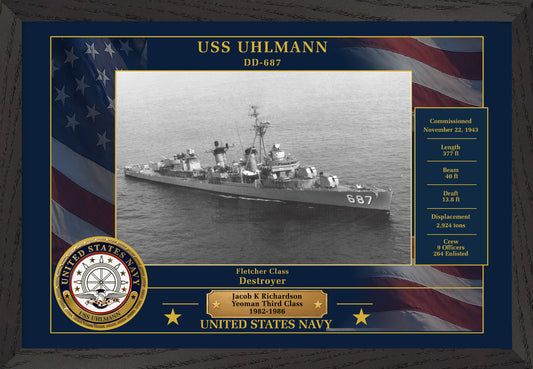 USS Uhlmann DD-687 Framed Patriotic Photo