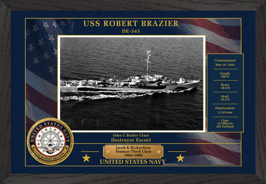 USS Robert Brazier DE-345 Framed Patriotic Photo