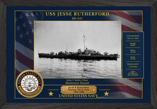 USS Jesse Rutherford DE-347 Framed Patriotic Photo