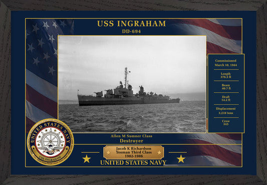 USS Ingraham DD-694 Framed Patriotic Photo