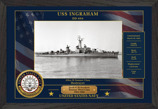 USS Ingraham DD-694 Framed Patriotic Photo