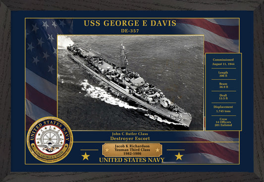 USS George E Davis DE-357 Framed Patriotic Photo