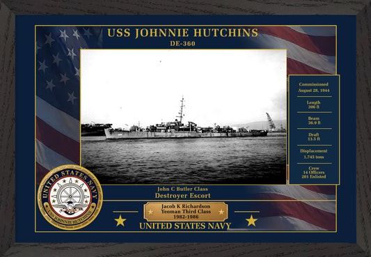 USS Johnnie Hutchins DE-360 Framed Patriotic Photo