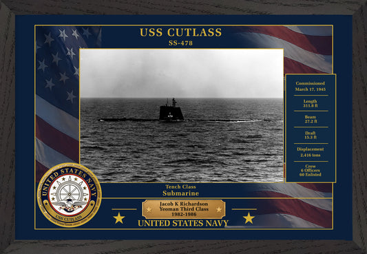 USS Cutlass SS-478 Framed Patriotic Photo