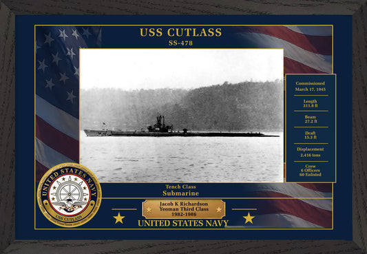 USS Cutlass SS-478 Framed Patriotic Photo