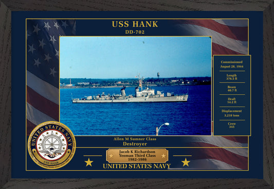 USS Hank DD-702 Framed Patriotic Photo