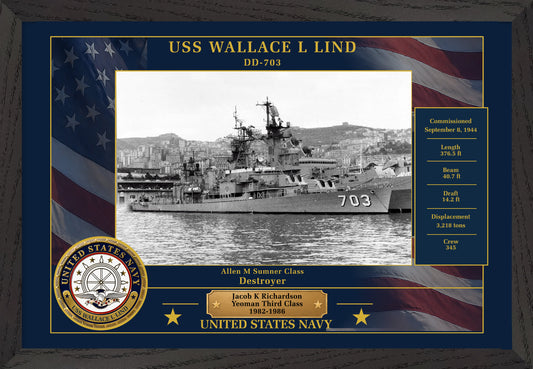 USS Wallace L Lind DD-703 Framed Patriotic Photo