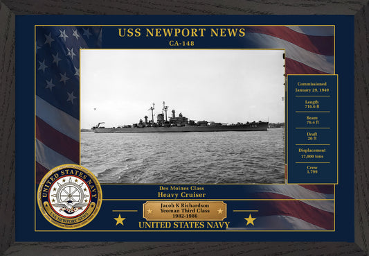 USS Newport News CA-148 Framed Patriotic Photo