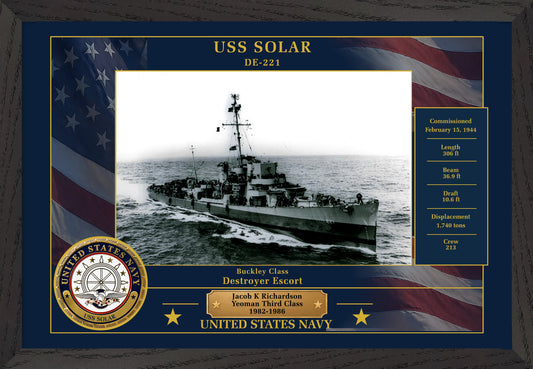 USS Solar DE-221 Framed Patriotic Photo