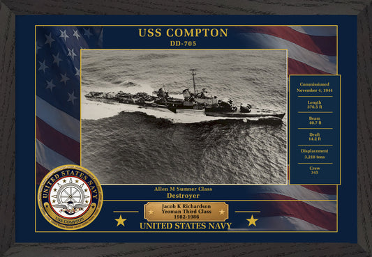 USS Compton DD-705 Framed Patriotic Photo