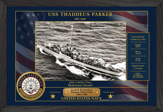 USS Thaddeus Parker DE-369 Framed Patriotic Photo