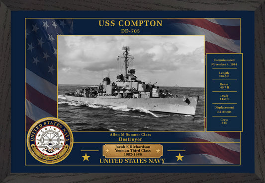 USS Compton DD-705 Framed Patriotic Photo