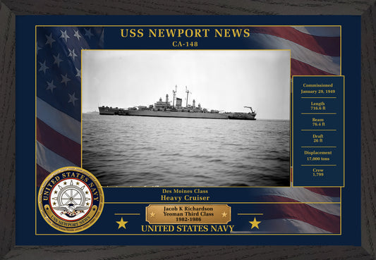 USS Newport News CA-148 Framed Patriotic Photo
