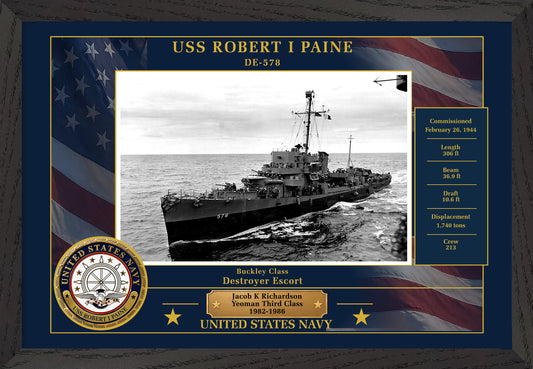 USS Robert I Paine DE-578 Framed Patriotic Photo