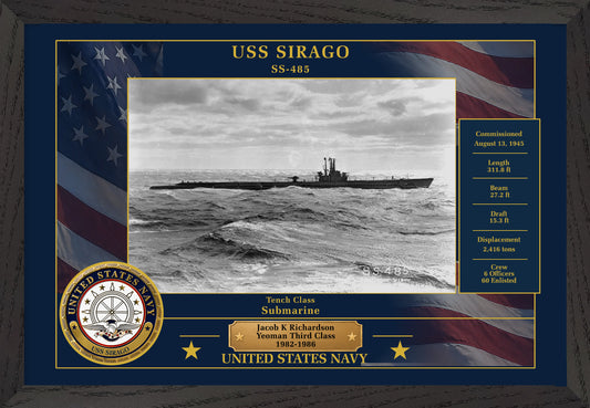 USS Sirago SS-485 Framed Patriotic Photo