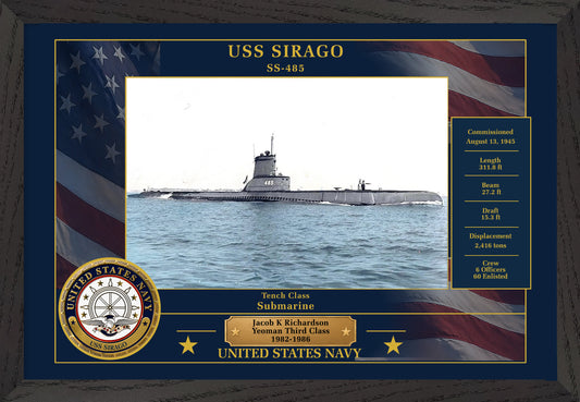 USS Sirago SS-485 Framed Patriotic Photo