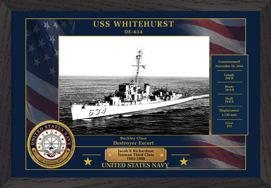 USS Whitehurst DE-634 Framed Patriotic Photo