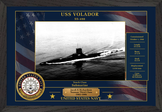 USS Volador SS-490 Framed Patriotic Photo