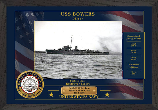 USS Bowers DE-637 Framed Patriotic Photo
