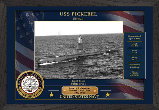 USS Pickerel SS-524 Framed Patriotic Photo