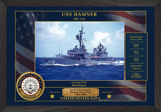 USS Hamner DD-718 Framed Patriotic Photo