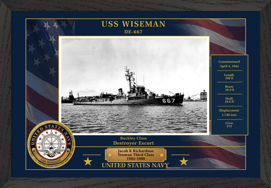 USS Wiseman DE-667 Framed Patriotic Photo