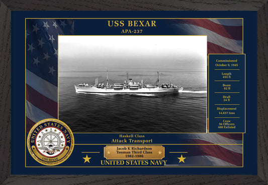 USS Bexar APA-237 Framed Patriotic Photo