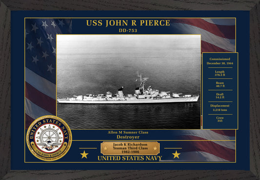 USS John R Pierce DD-753 Framed Patriotic Photo