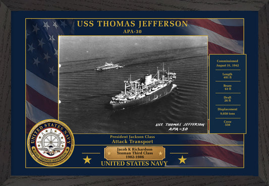 USS Thomas Jefferson APA-30 Framed Patriotic Photo