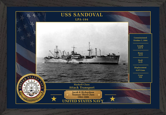 USS Sandoval LPA-194 Framed Patriotic Photo