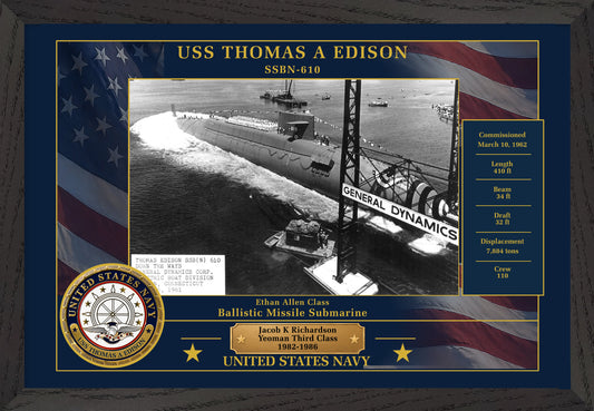 USS Thomas A Edison SSBN-610 Framed Patriotic Photo