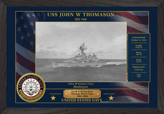 USS John W Thomason DD-760 Framed Patriotic Photo