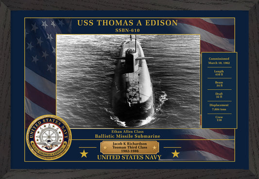 USS Thomas A Edison SSBN-610 Framed Patriotic Photo