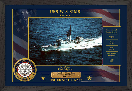 USS W S Sims FF-1059 Framed Patriotic Photo