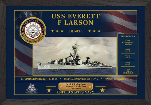 USS Everett F Larson DD-830 Framed Patriotic Art