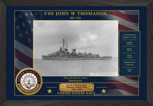 USS John W Thomason DD-760 Framed Patriotic Photo
