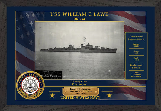 USS William C Lawe DD-763 Framed Patriotic Photo