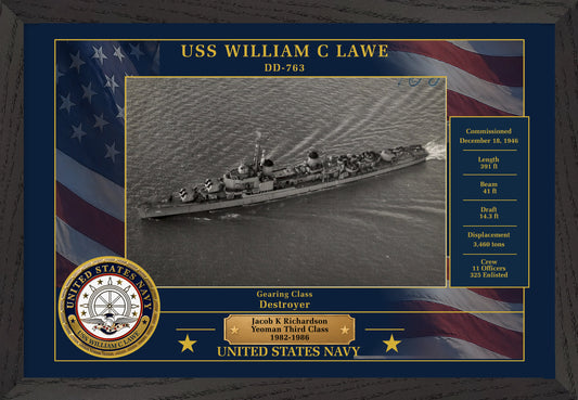 USS William C Lawe DD-763 Framed Patriotic Photo