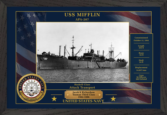 USS Mifflin APA-207 Framed Patriotic Photo