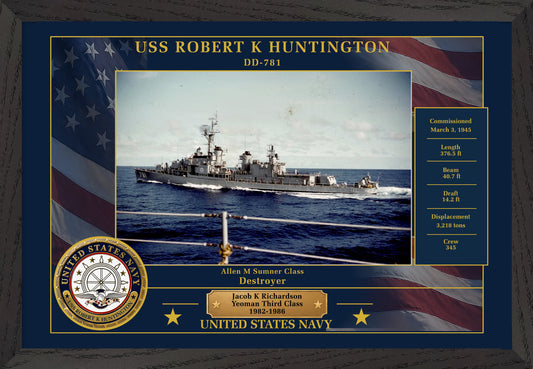 USS Robert K Huntington DD-781 Framed Patriotic Photo