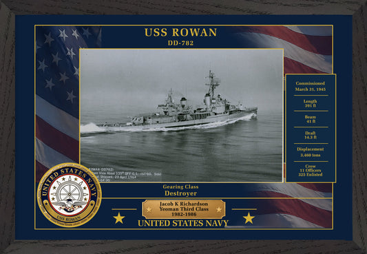 USS Rowan DD-782 Framed Patriotic Photo