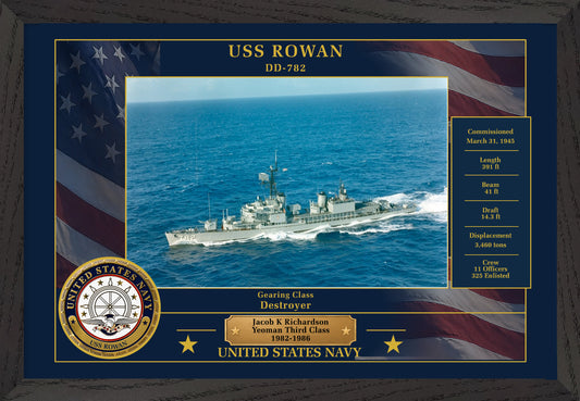 USS Rowan DD-782 Framed Patriotic Photo