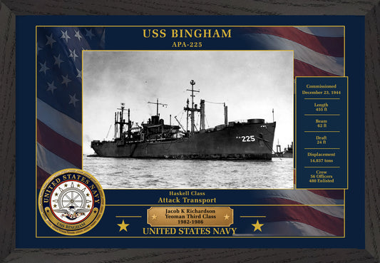 USS Bingham APA-225 Framed Patriotic Photo