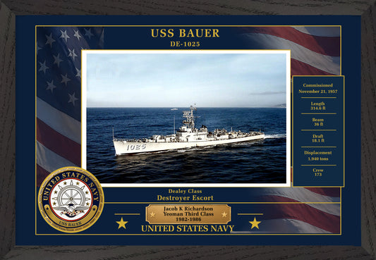 USS Bauer DE-1025 Framed Patriotic Photo