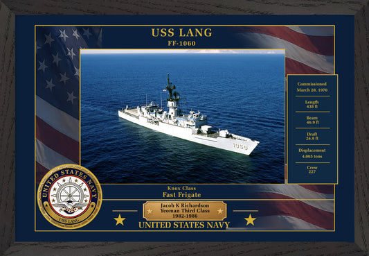 USS Lang FF-1060 Framed Patriotic Photo