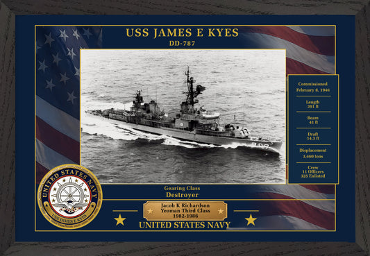 USS James E Kyes DD-787 Framed Patriotic Photo