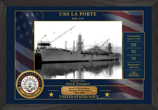 USS La Porte APA-151 Framed Patriotic Photo