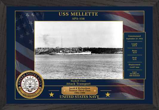 USS Mellette APA-156 Framed Patriotic Photo