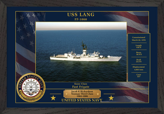 USS Lang FF-1060 Framed Patriotic Photo