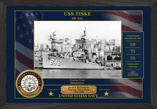 USS Fiske DD-842 Framed Patriotic Photo